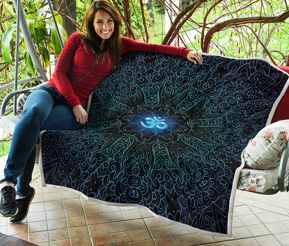Blue Om Mandala Print Quilt