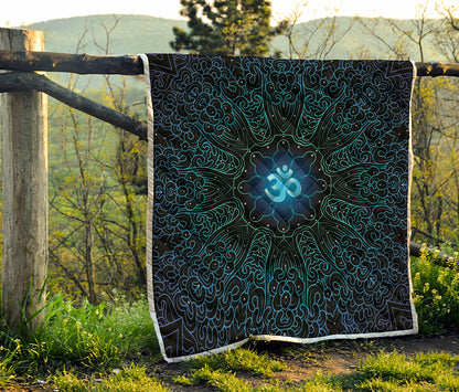 Blue Om Mandala Print Quilt