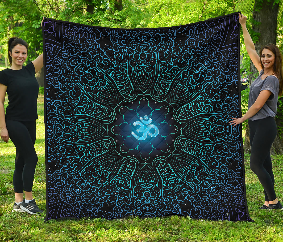 Blue Om Mandala Print Quilt