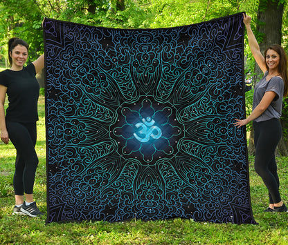 Blue Om Mandala Print Quilt