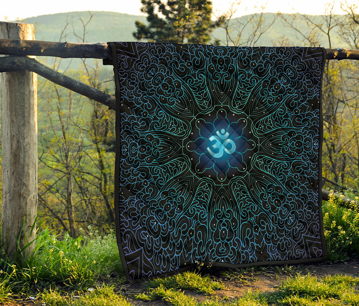 Blue Om Mandala Print Quilt