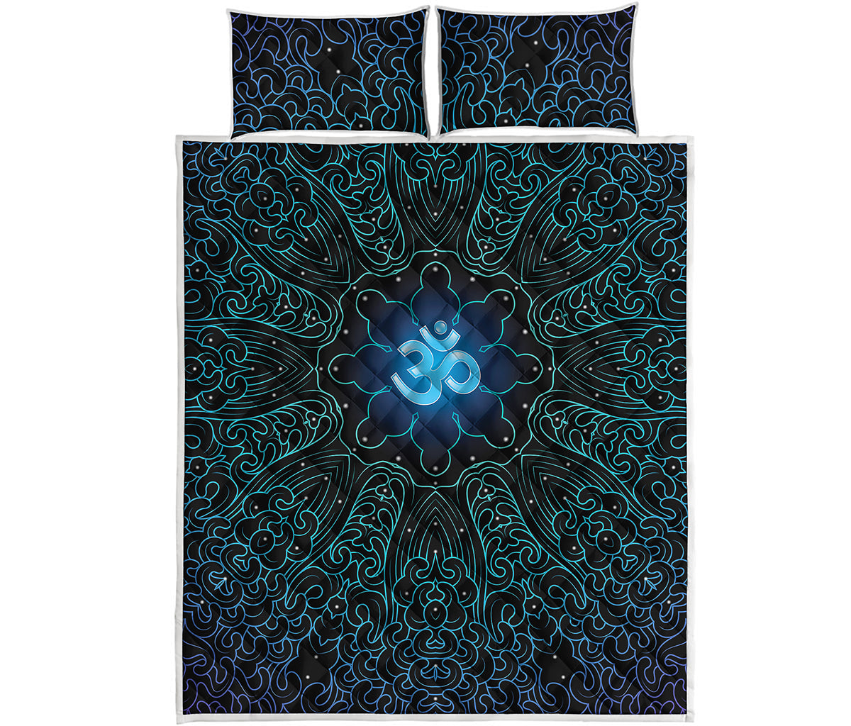 Blue Om Mandala Print Quilt Bed Set