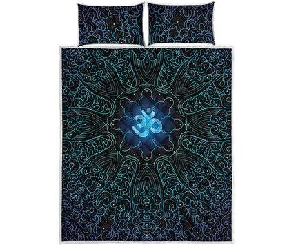 Blue Om Mandala Print Quilt Bed Set