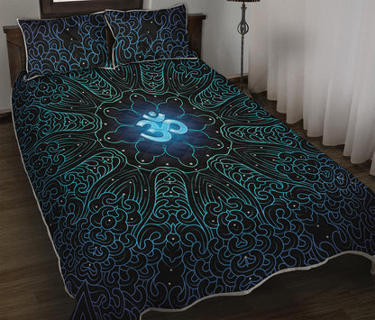 Blue Om Mandala Print Quilt Bed Set