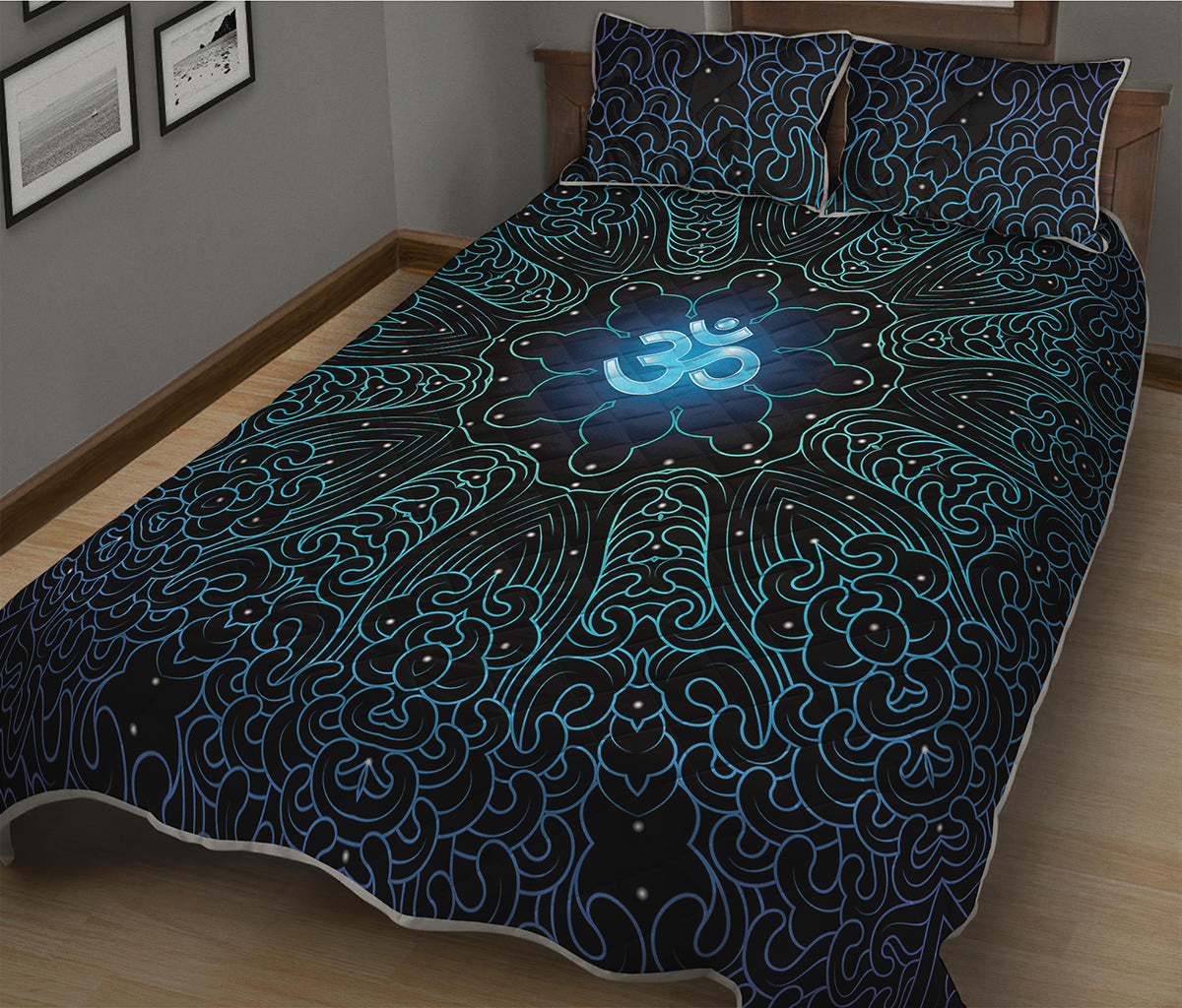Blue Om Mandala Print Quilt Bed Set