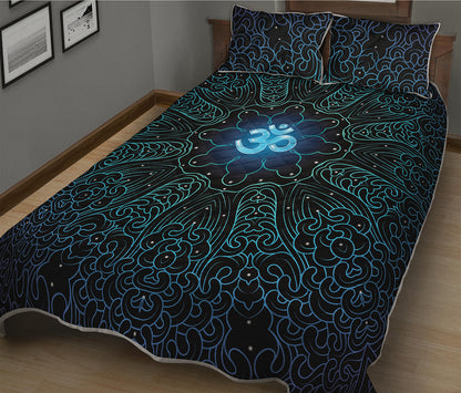Blue Om Mandala Print Quilt Bed Set