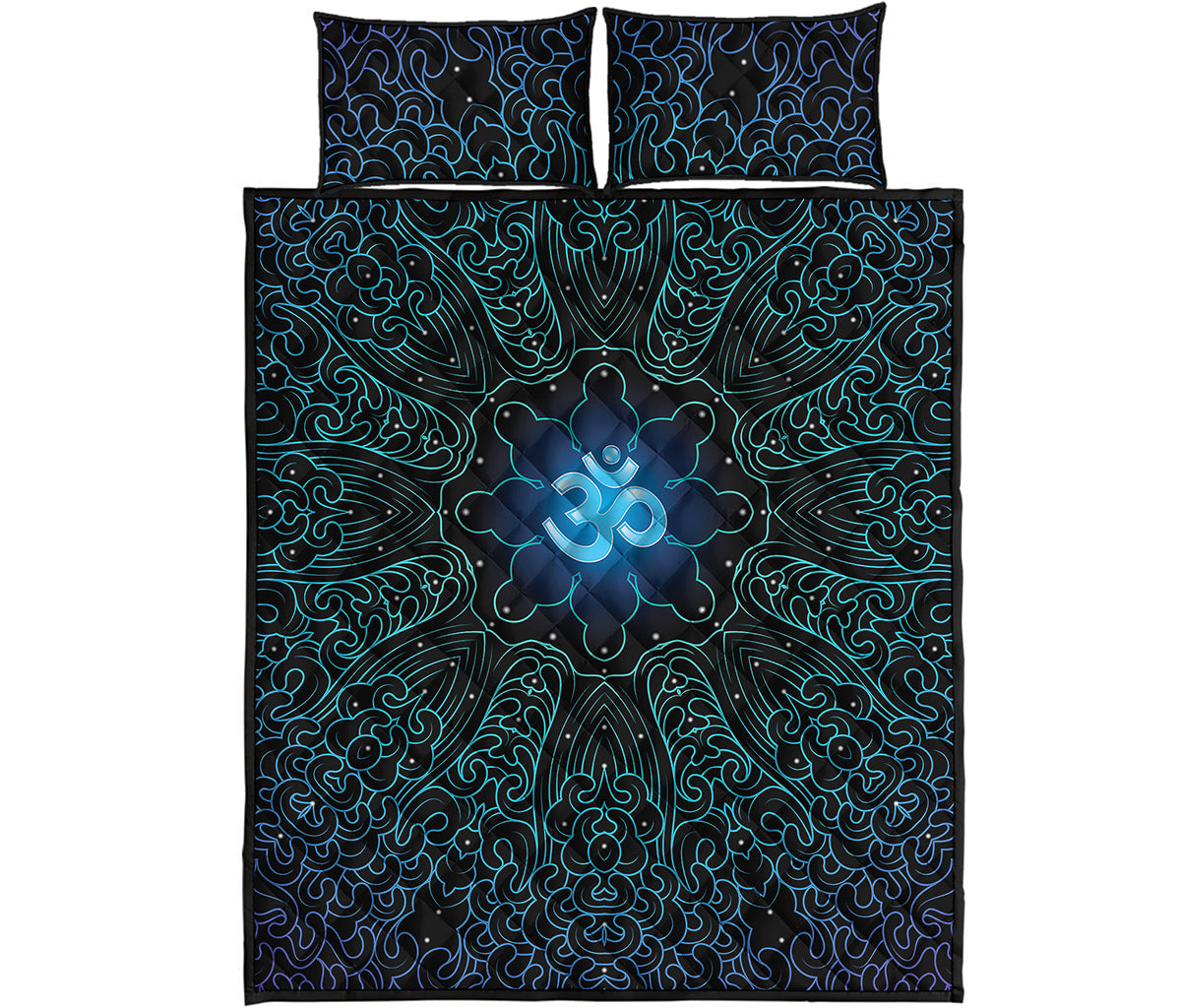 Blue Om Mandala Print Quilt Bed Set