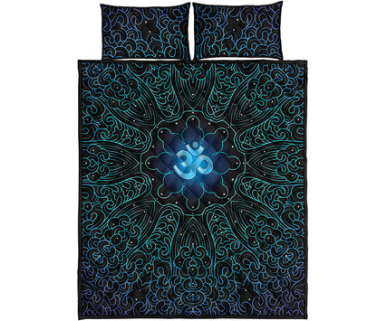 Blue Om Mandala Print Quilt Bed Set
