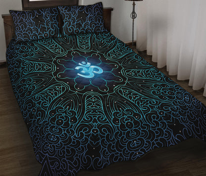 Blue Om Mandala Print Quilt Bed Set