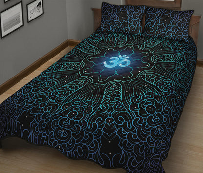 Blue Om Mandala Print Quilt Bed Set