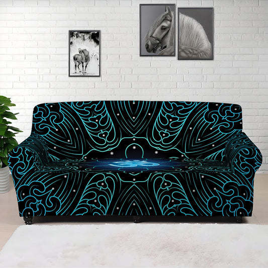 Blue Om Mandala Print Sofa Cover