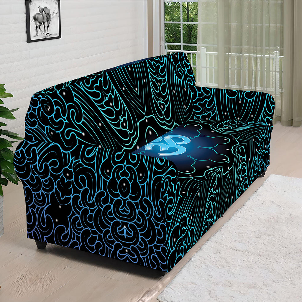 Blue Om Mandala Print Sofa Cover