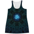 Blue Om Mandala Print Women's Racerback Tank Top