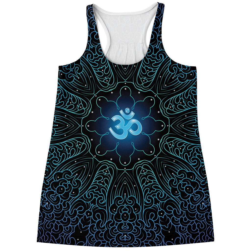 Blue Om Mandala Print Women's Racerback Tank Top