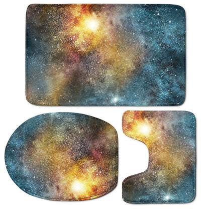 Blue Orange Stardust Galaxy Space Print 3 Piece Bath Mat Set