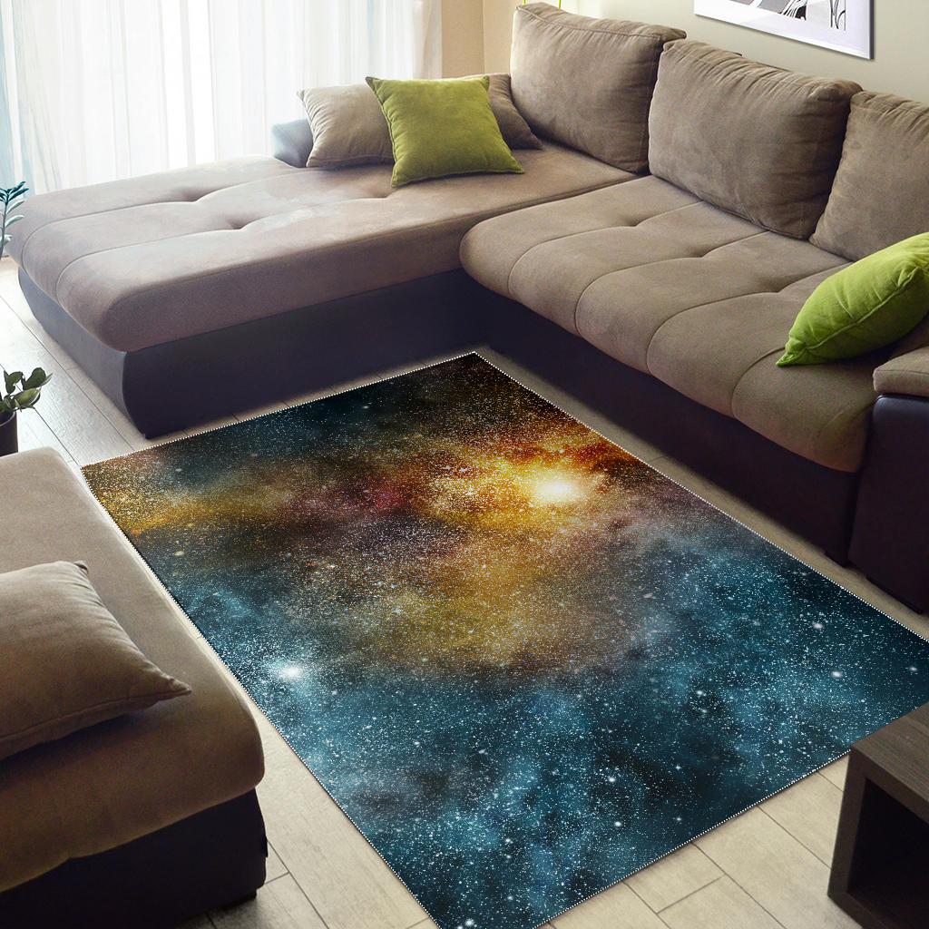 Blue Orange Stardust Galaxy Space Print Area Rug GearFrost