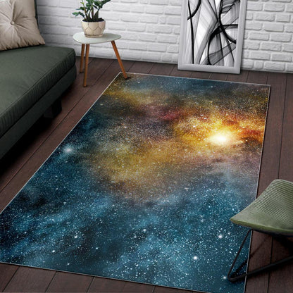 Blue Orange Stardust Galaxy Space Print Area Rug GearFrost
