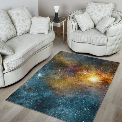 Blue Orange Stardust Galaxy Space Print Area Rug GearFrost