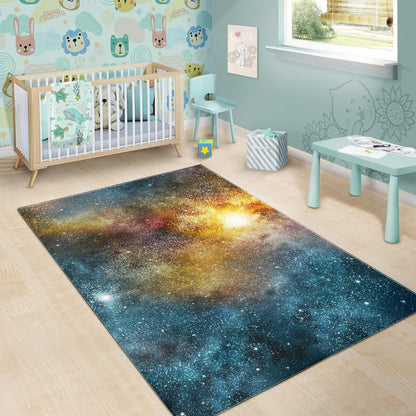 Blue Orange Stardust Galaxy Space Print Area Rug GearFrost