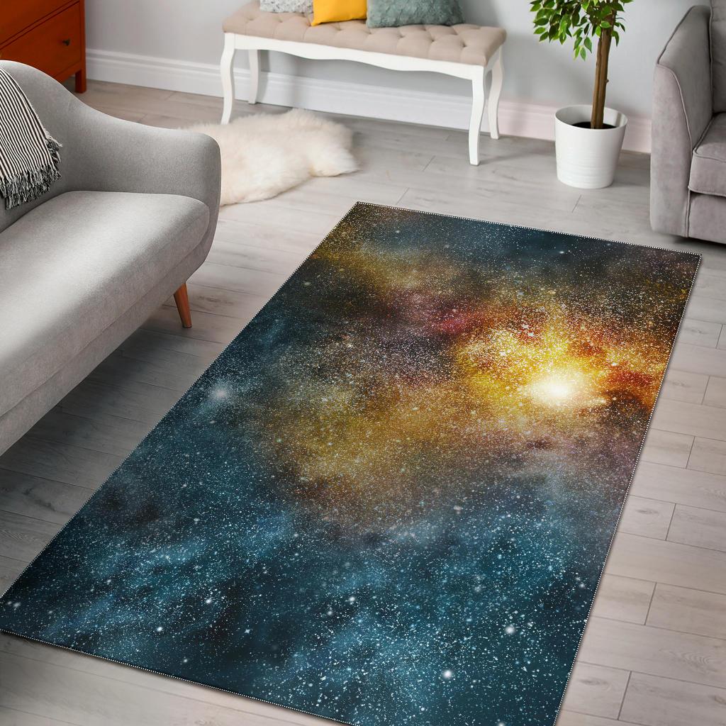 Blue Orange Stardust Galaxy Space Print Area Rug GearFrost