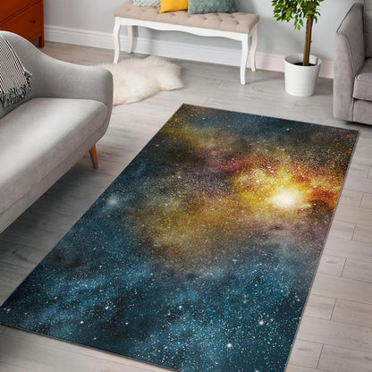 Blue Orange Stardust Galaxy Space Print Area Rug GearFrost