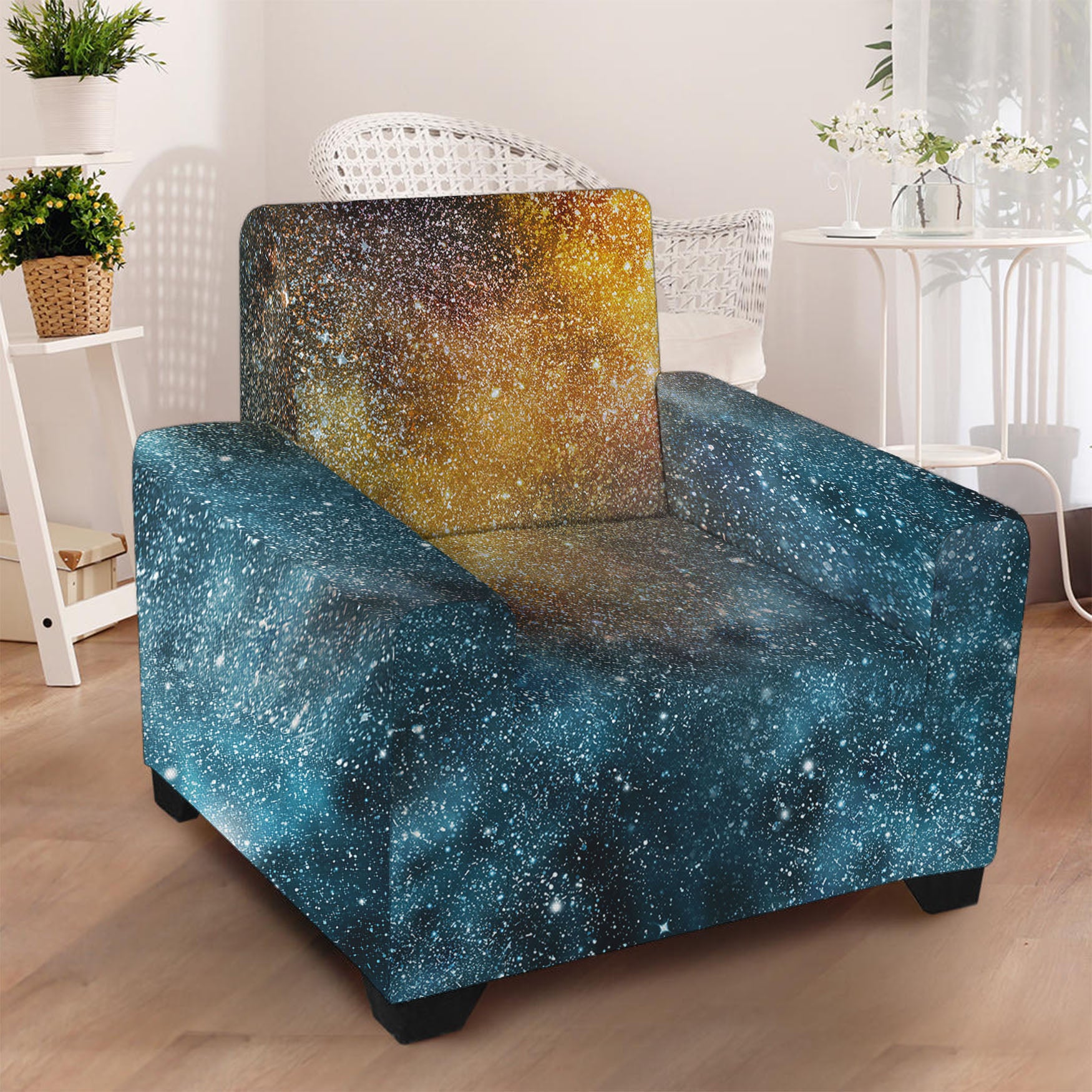 Blue Orange Stardust Galaxy Space Print Armchair Slipcover