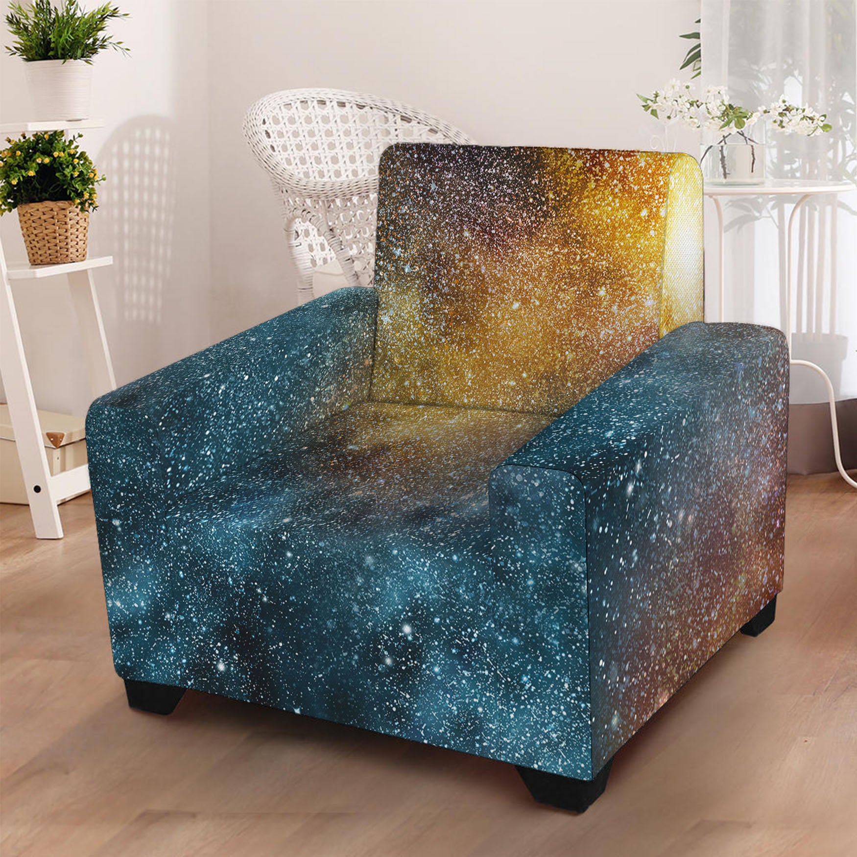 Blue Orange Stardust Galaxy Space Print Armchair Slipcover