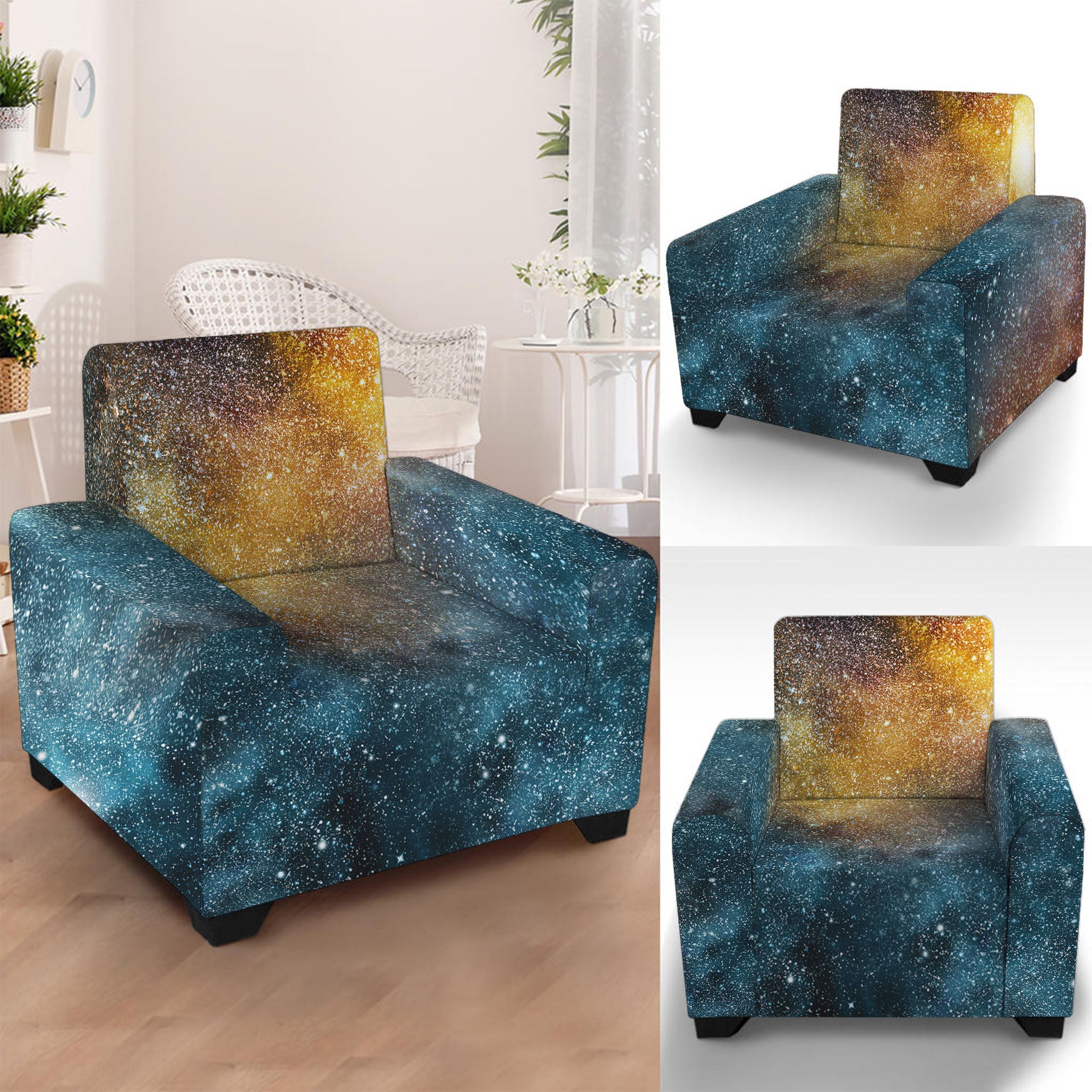 Blue Orange Stardust Galaxy Space Print Armchair Slipcover