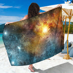 Blue Orange Stardust Galaxy Space Print Beach Sarong Wrap