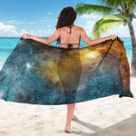Blue Orange Stardust Galaxy Space Print Beach Sarong Wrap
