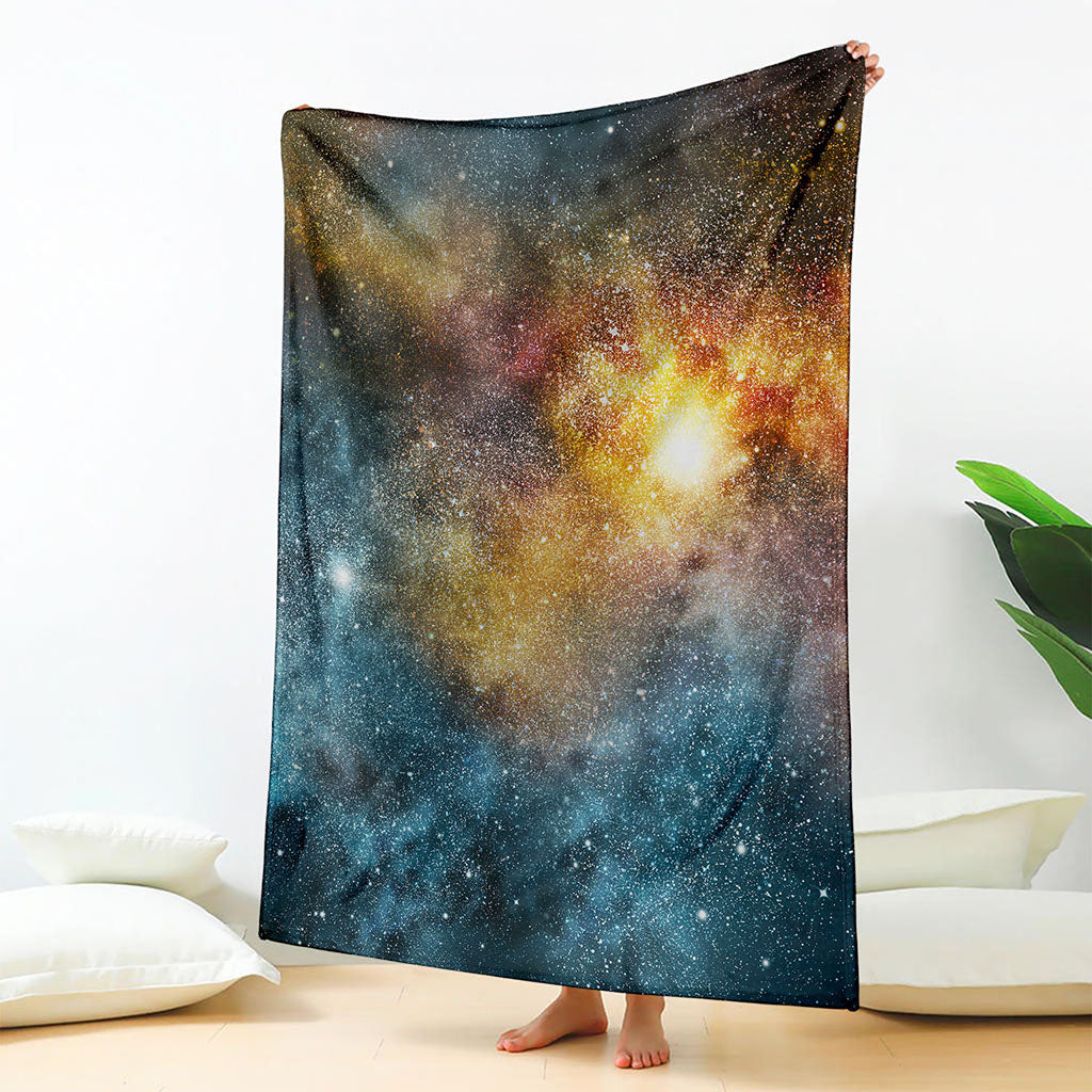 Blue Orange Stardust Galaxy Space Print Blanket