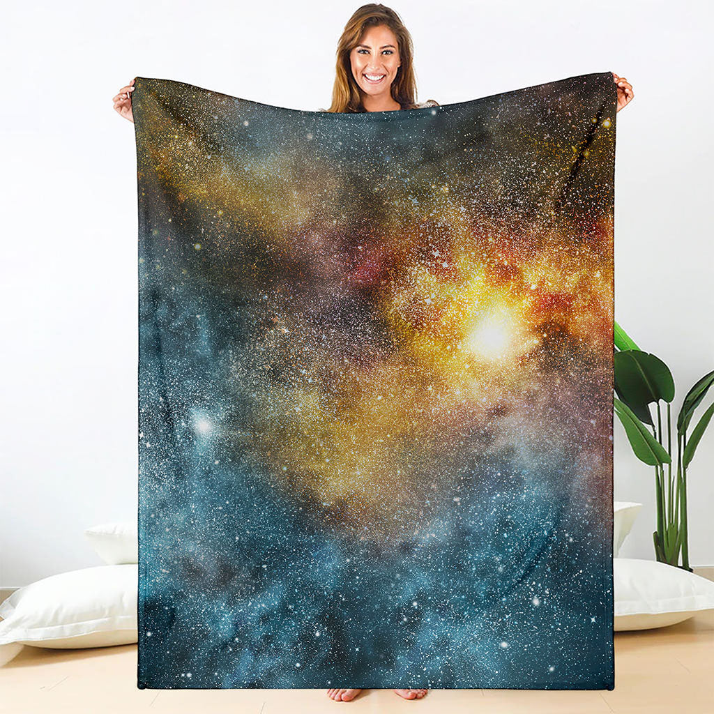 Blue Orange Stardust Galaxy Space Print Blanket