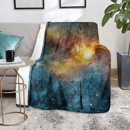 Blue Orange Stardust Galaxy Space Print Blanket