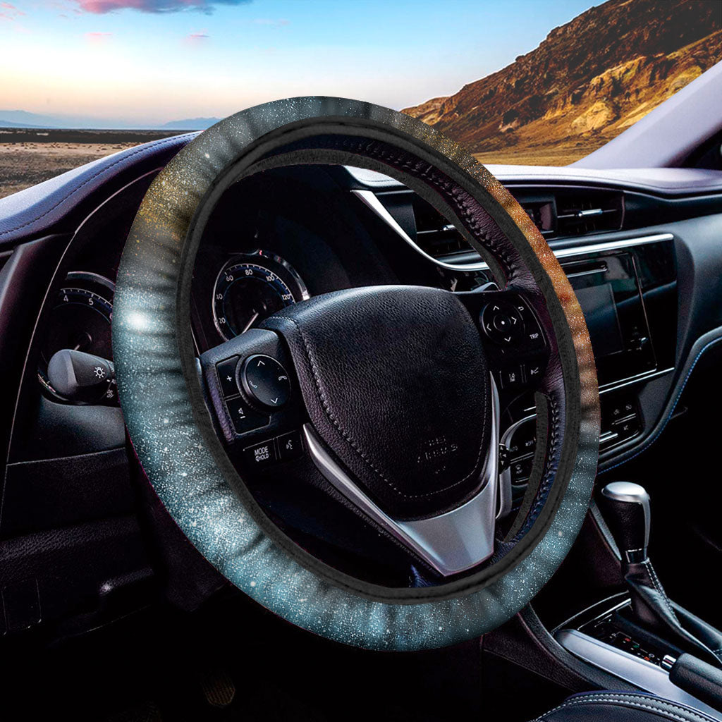 Blue Orange Stardust Galaxy Space Print Car Steering Wheel Cover