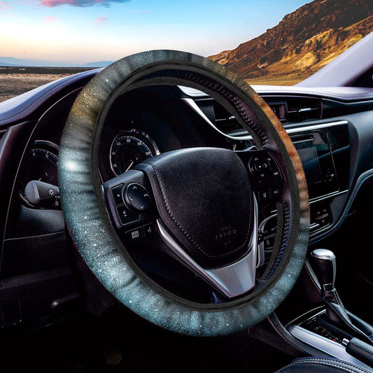 Blue Orange Stardust Galaxy Space Print Car Steering Wheel Cover
