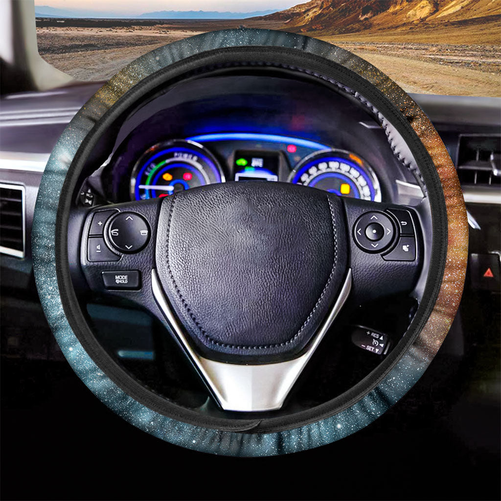 Blue Orange Stardust Galaxy Space Print Car Steering Wheel Cover