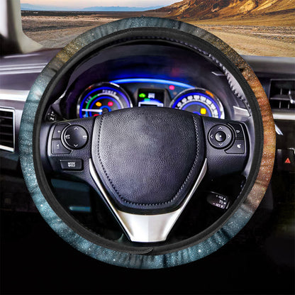 Blue Orange Stardust Galaxy Space Print Car Steering Wheel Cover