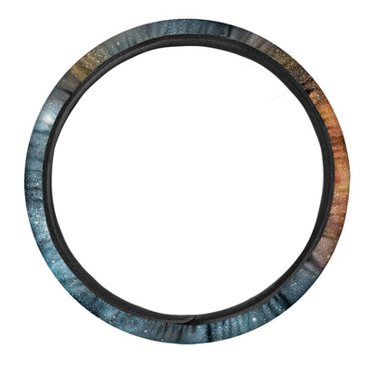 Blue Orange Stardust Galaxy Space Print Car Steering Wheel Cover