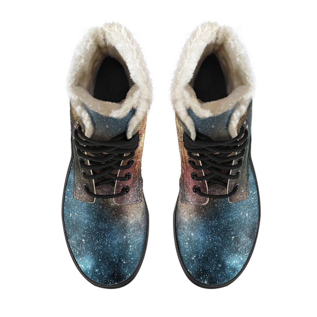 Blue Orange Stardust Galaxy Space Print Comfy Boots GearFrost