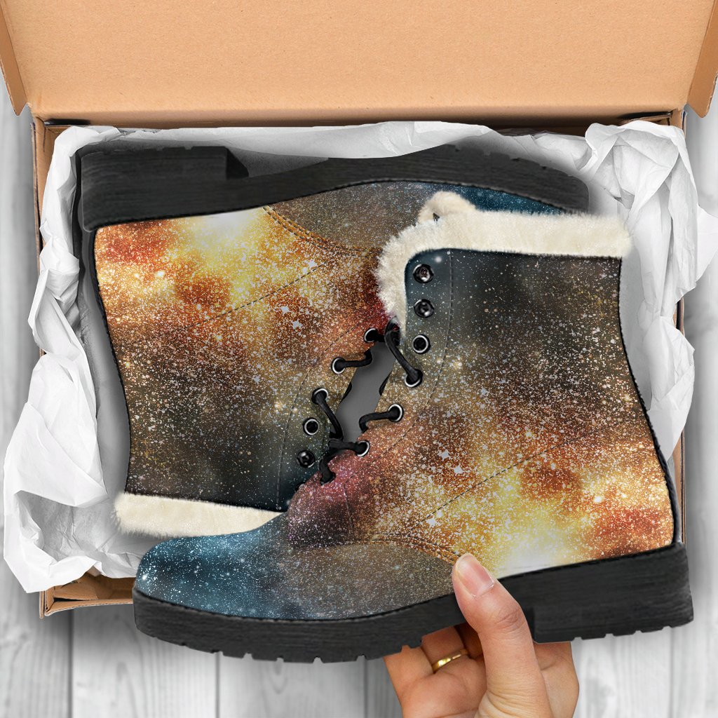 Blue Orange Stardust Galaxy Space Print Comfy Boots GearFrost