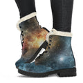 Blue Orange Stardust Galaxy Space Print Faux Fur Leather Boots