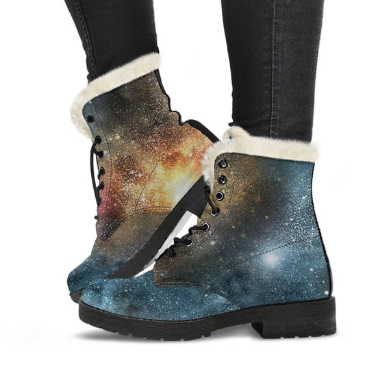 Blue Orange Stardust Galaxy Space Print Comfy Boots GearFrost