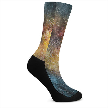 Blue Orange Stardust Galaxy Space Print Crew Socks