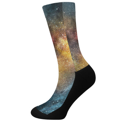 Blue Orange Stardust Galaxy Space Print Crew Socks