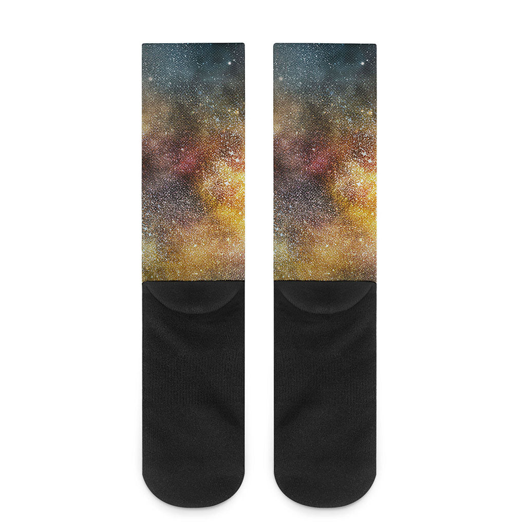 Blue Orange Stardust Galaxy Space Print Crew Socks