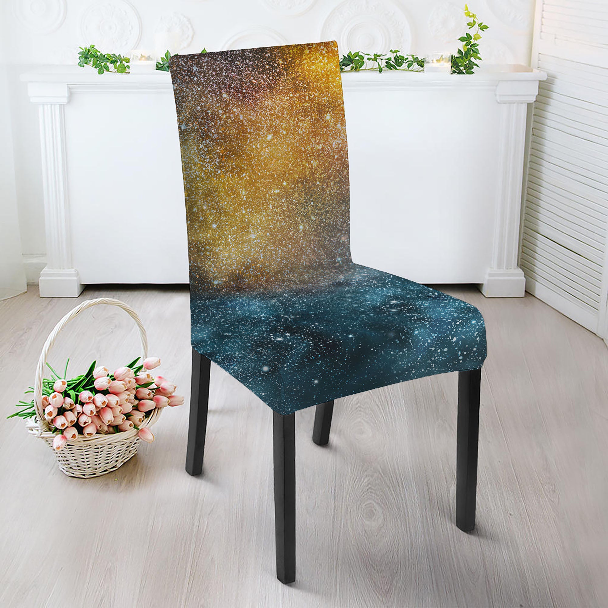 Blue Orange Stardust Galaxy Space Print Dining Chair Slipcover