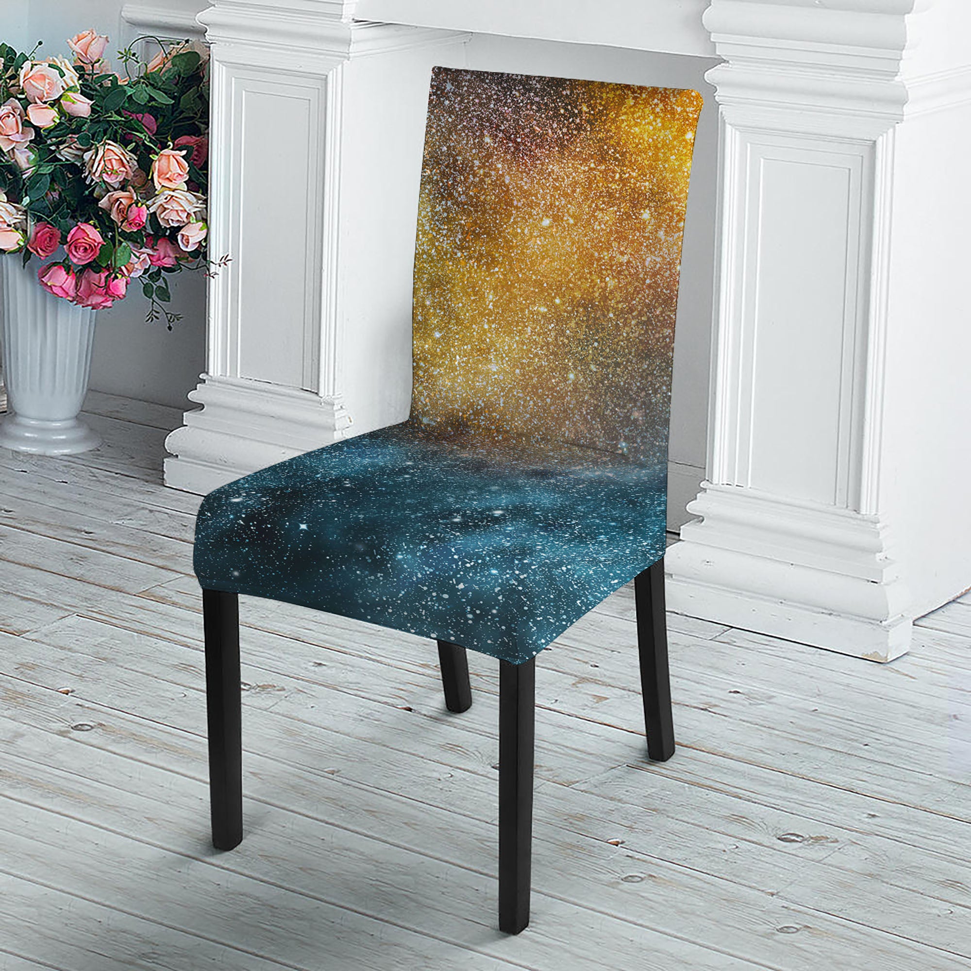 Blue Orange Stardust Galaxy Space Print Dining Chair Slipcover