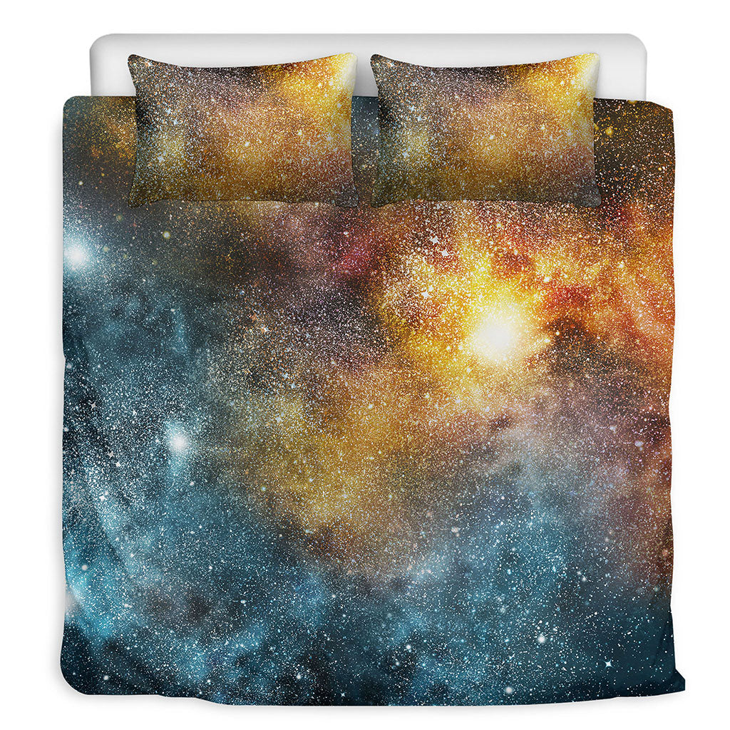 Blue Orange Stardust Galaxy Space Print Duvet Cover Bedding Set