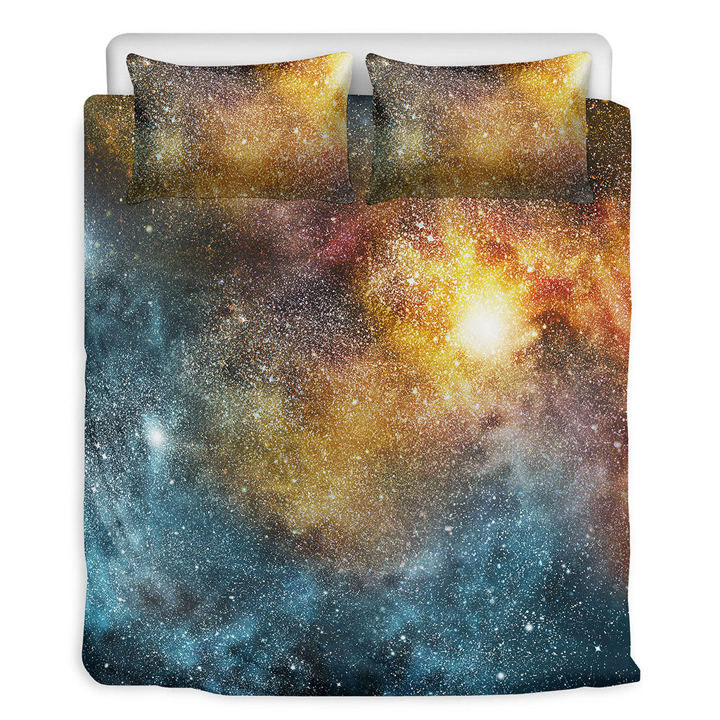 Blue Orange Stardust Galaxy Space Print Duvet Cover Bedding Set
