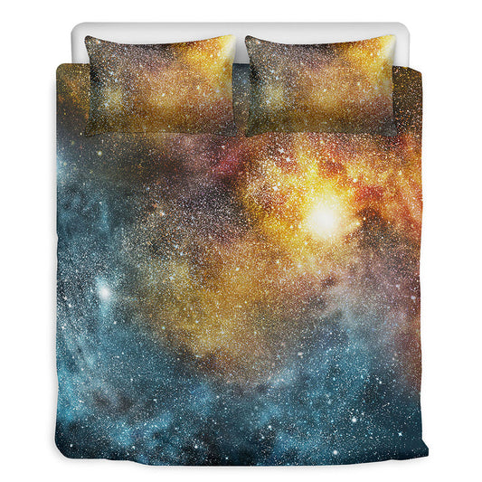 Blue Orange Stardust Galaxy Space Print Duvet Cover Bedding Set